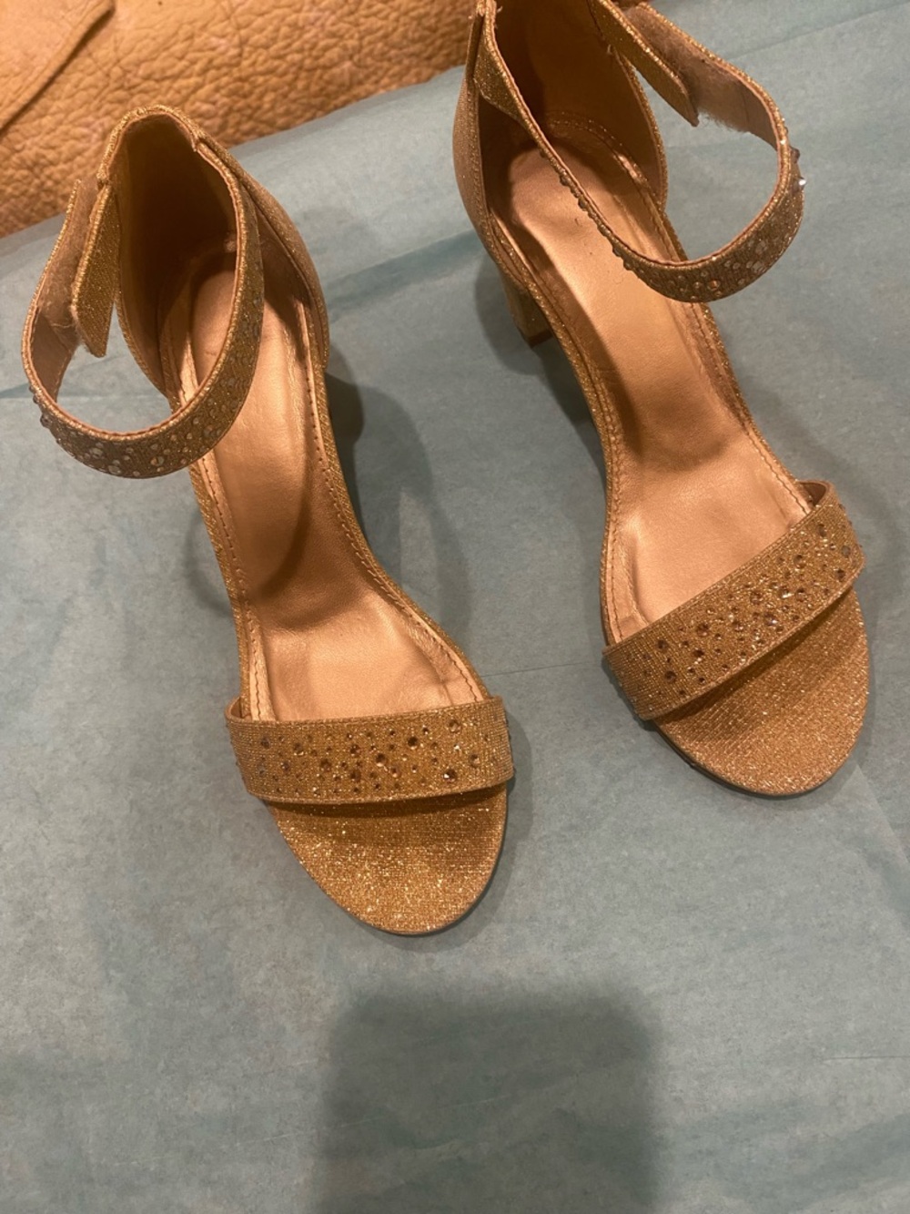 Sparkle Ankle-Strap Heeled Sandals - Gold